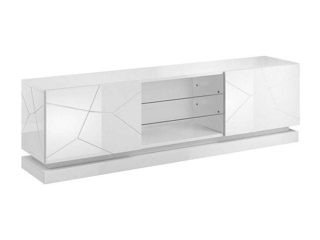 Luxameub 128 White TV Stand - Glossy White, 2 Doors, 200x57x40cm, NFNJ15326
