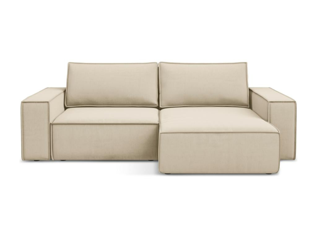 2-seater right-hand corner sofa bed in velvet - light beige - Luxameub NITZ00065