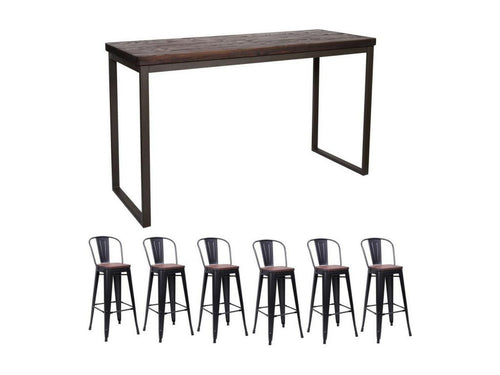 Artigeo - Table and high chairs in solid dark elm and grey steel SQND59025