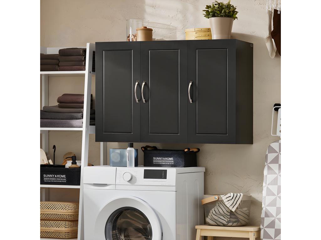 Cosymeub Bathroom Wall Cabinet, Storage Cupboard, Hanging Storage Unit, Tall Cabinet with 3 Doors, 90x30x60 cm, Black, FRG231-L-SCH KZJU07055