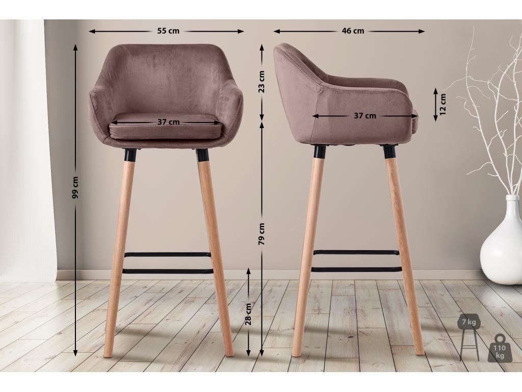 Set of 2 Bar Stools - Velvet - Coffee - Luxameub KYEI29048