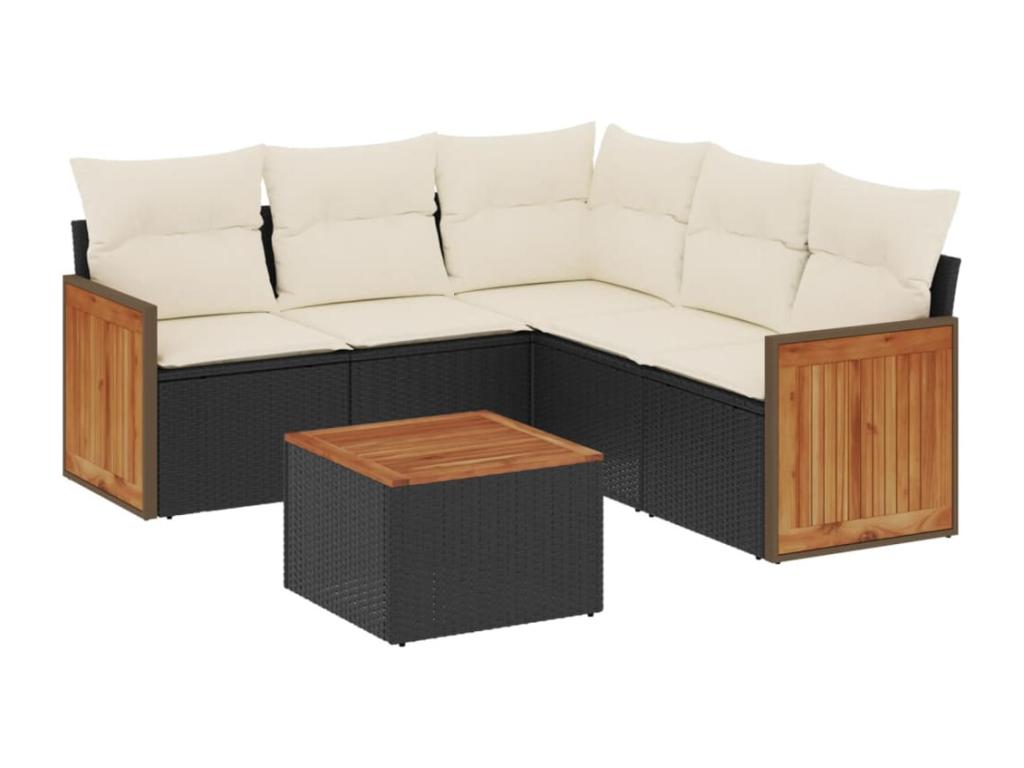6-piece garden furniture set with cushions, black resin wicker RMYU71025