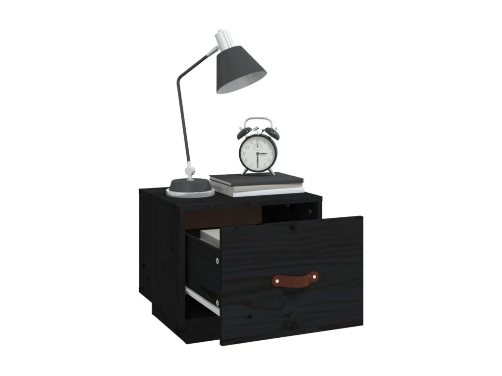 Black bedside table 40x34x35 cm Solid pine wood QHLF66198