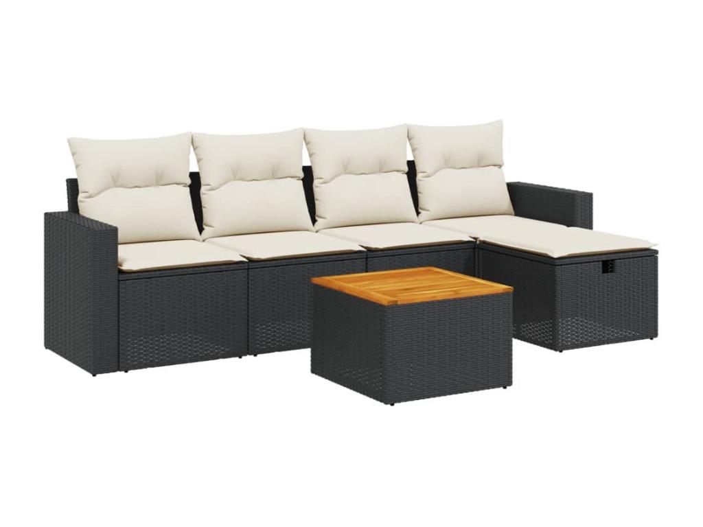 6-piece garden furniture set with cushions, black woven resin YLGS69855