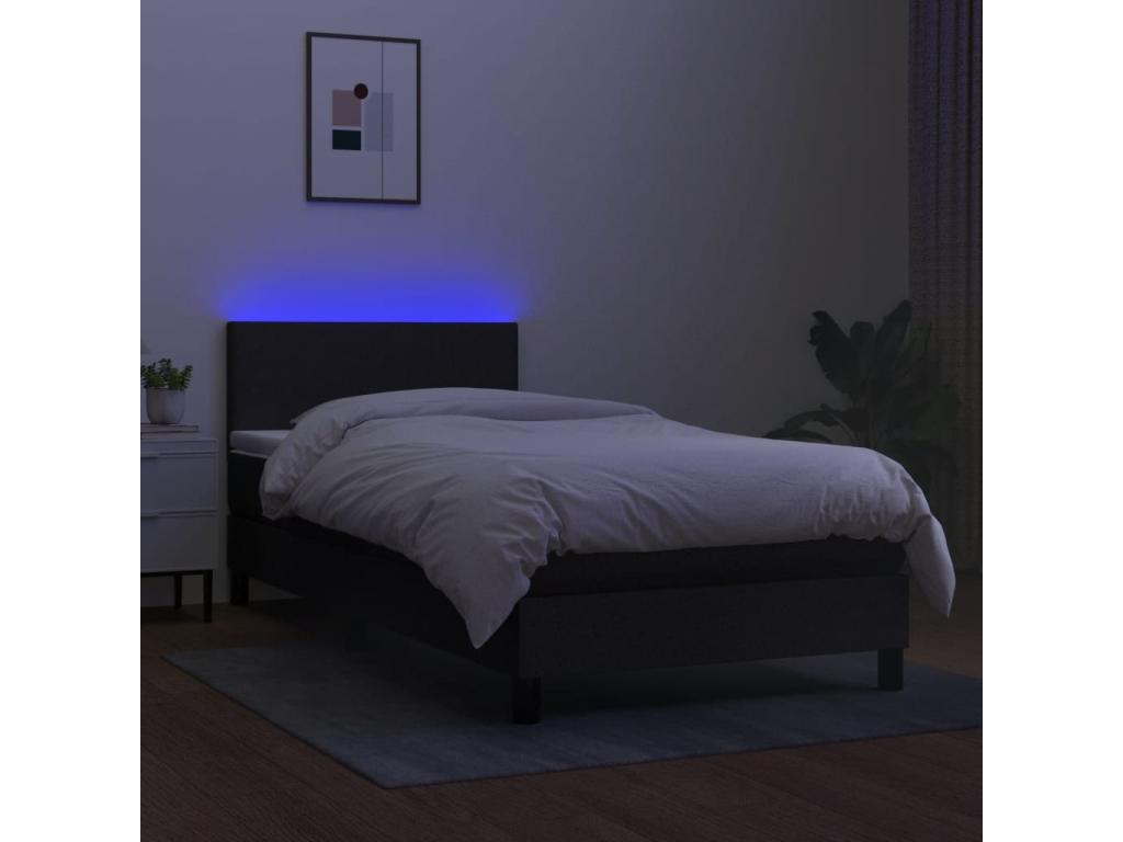 Upholstered bed base with mattress and LED lighting, black, 80x200cm, fabric RCQO30791