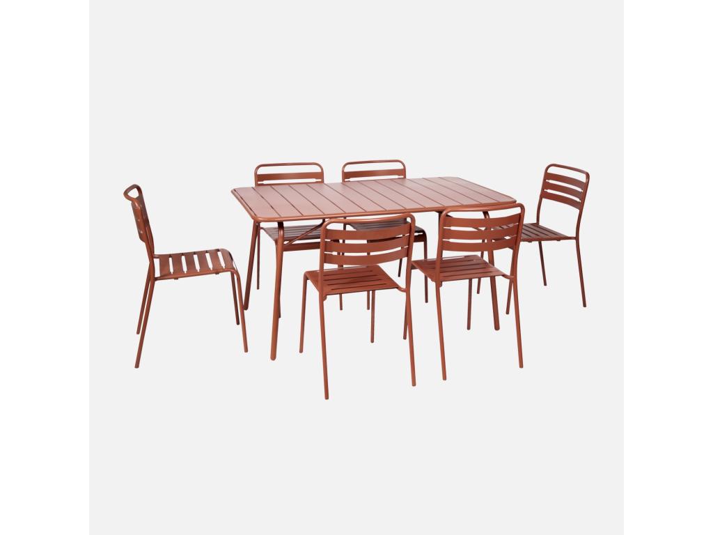 Folding metal garden table with 6 chairs - Cosymeub - Cosymeub - 141.2x80x72.5cm BMSR20060