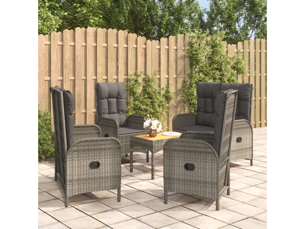 5-piece garden dining set with grey resin wicker cushions RGYO49341