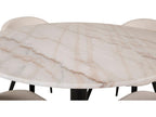 Luxameub 106WHBL table set, white marble top and 4 Velvet chairs in beige and black corduroy. RYDC77440