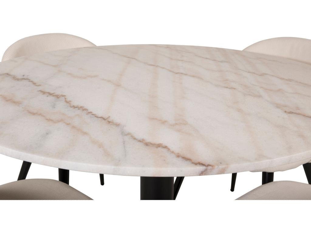 Luxameub 106WHBL table set, white marble top and 4 Velvet chairs in beige and black corduroy. RYDC77440