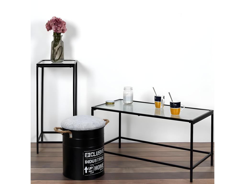 PINPAI - Black Side Table with Textured Glass Top IRPG13814