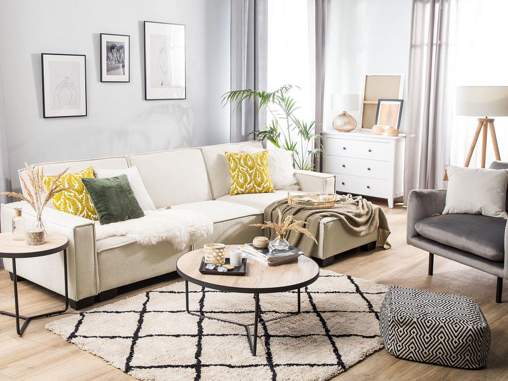 Right-hand corner sofa - Luxameub - Beige fabric WVHG53454