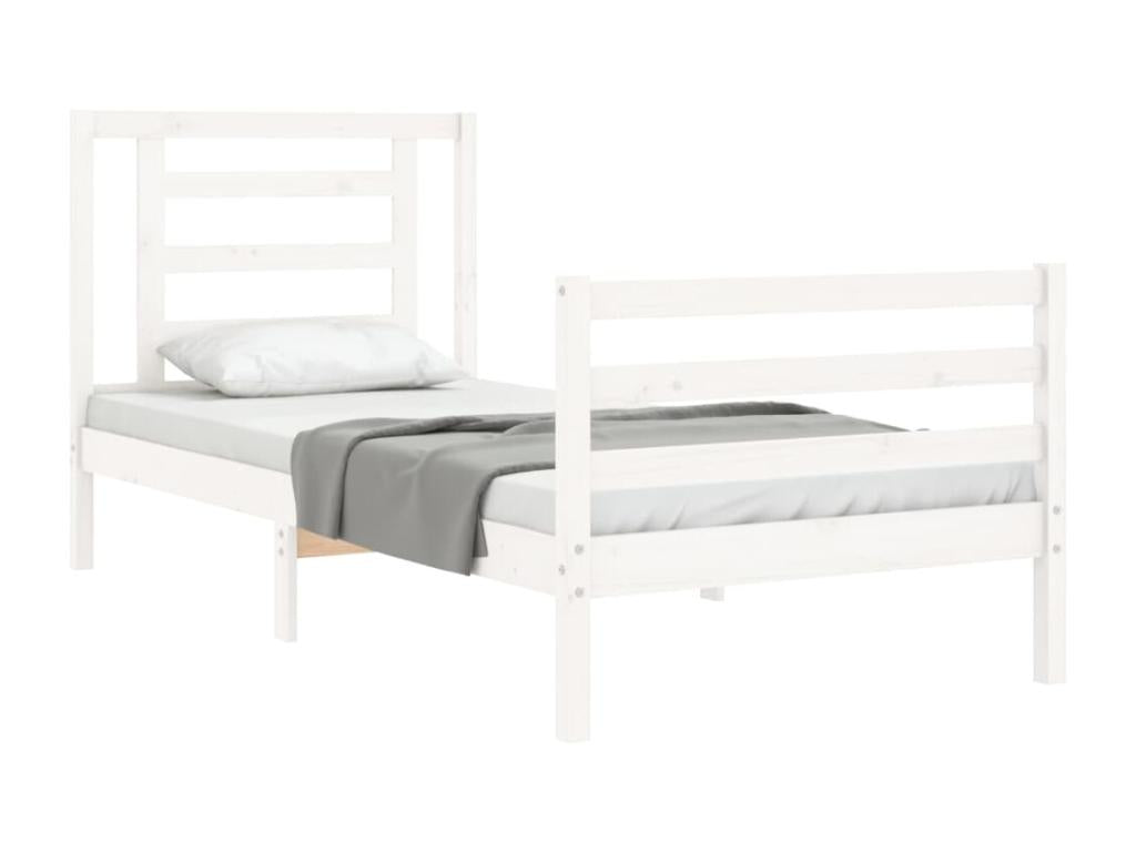 White bed frame and headboard 100x200 cm solid wood HCVA96642