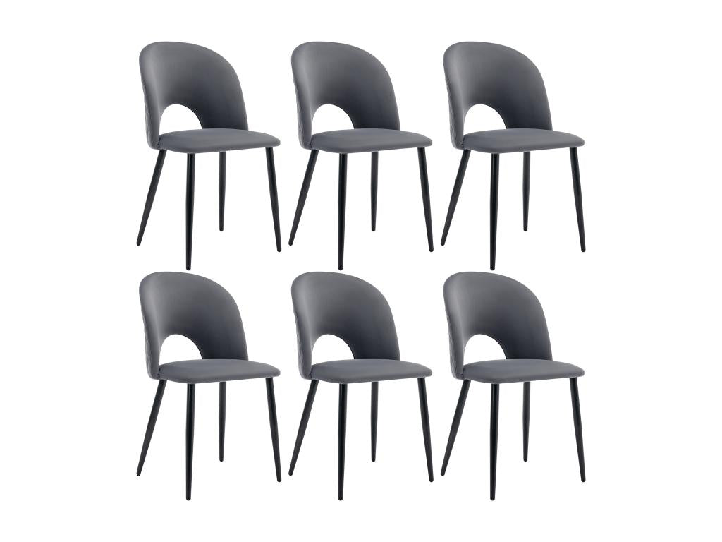 Set of 6 velvet chairs - adjustable metal legs - with backrest - grey SWNH69296