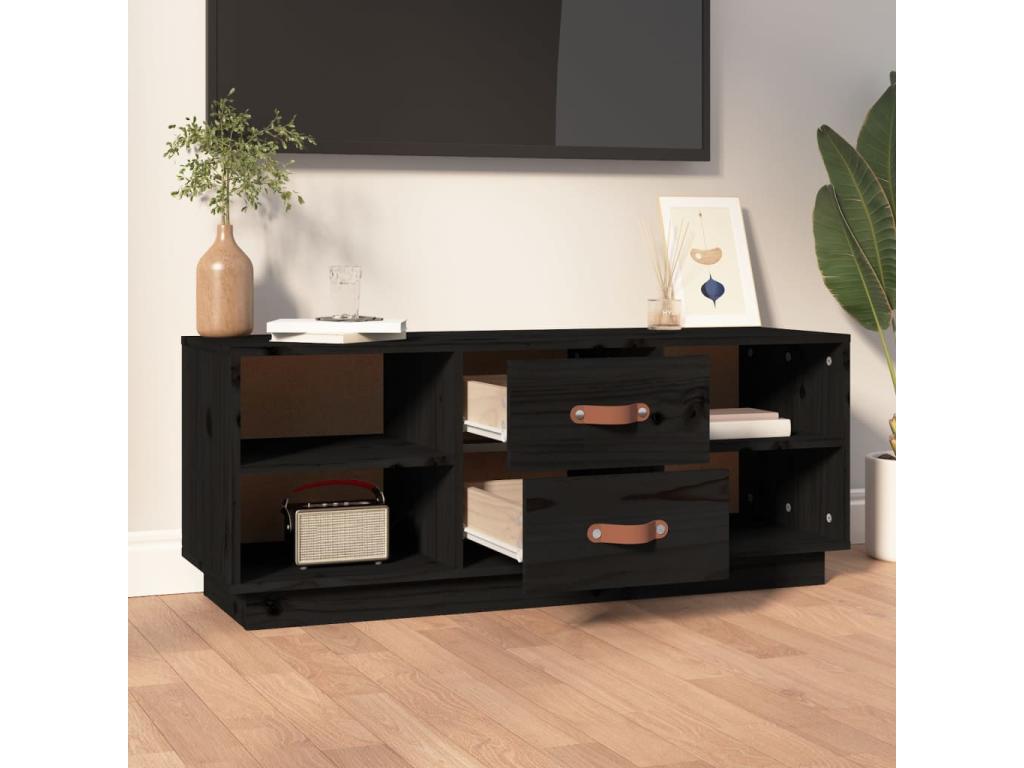 Black TV stand 100x34x40 cm Solid pine wood PGVP57935