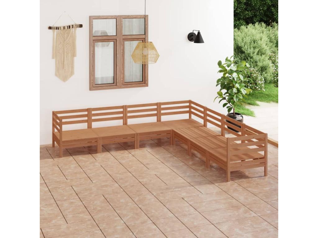 7-piece garden furniture set, solid pine wood, honey brown, ONMZ29757