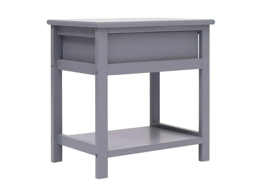Luxameub LKRI26681 Solid Paulownia Grey Bedside Table with 1 Drawer