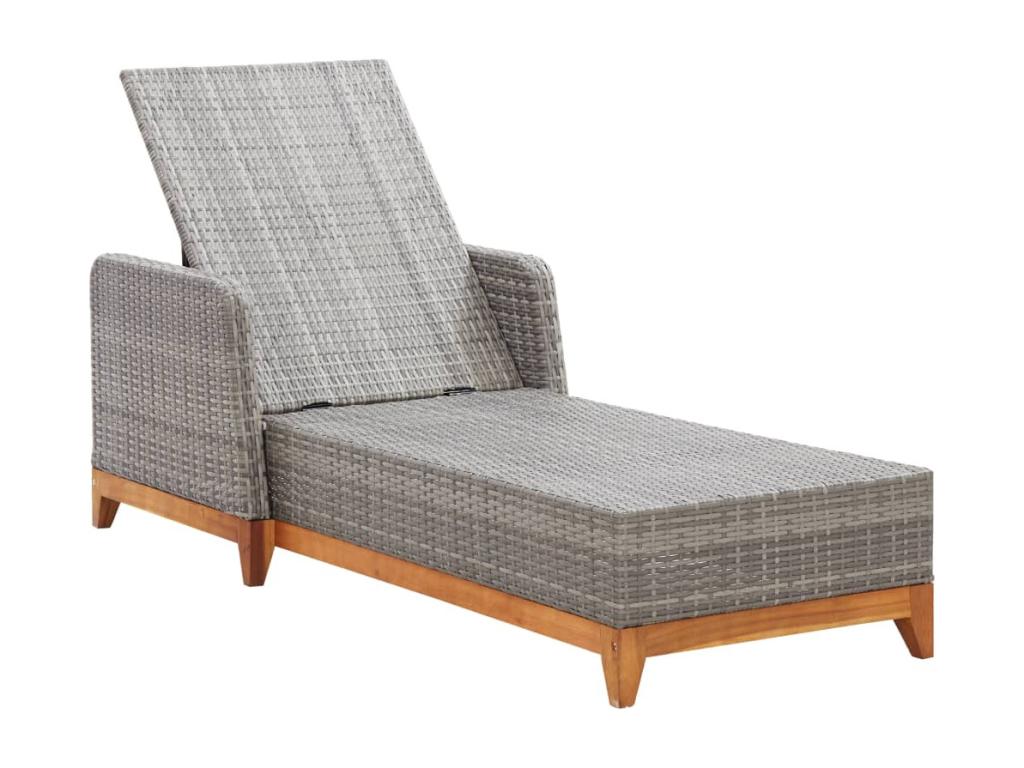 Cosymeub Solid Wood and Woven Resin Chaise Lounge, Grey, UHYW92859