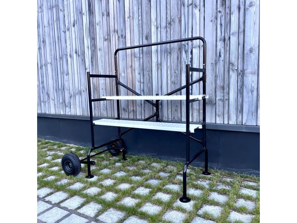 Rolling and folding two-level scaffold - mobile - 2 wheels - L140 x W78 x H135cm when open - weight capacity 150 kg - Luxameub SGGB05743