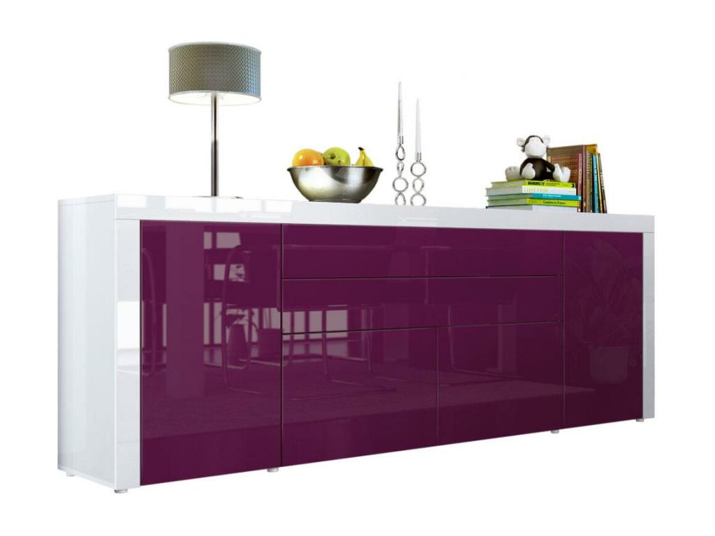 Low sideboard, white lacquer / High gloss blackberry, 200x72x35 cm, XJNF92738