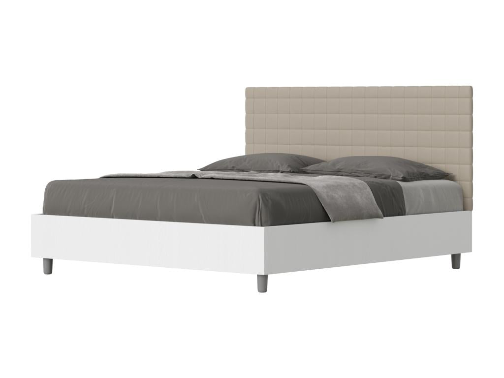 Storage bed 160x200 white ash frame faux leather headboard Luxameub PINPAI LKQL51956