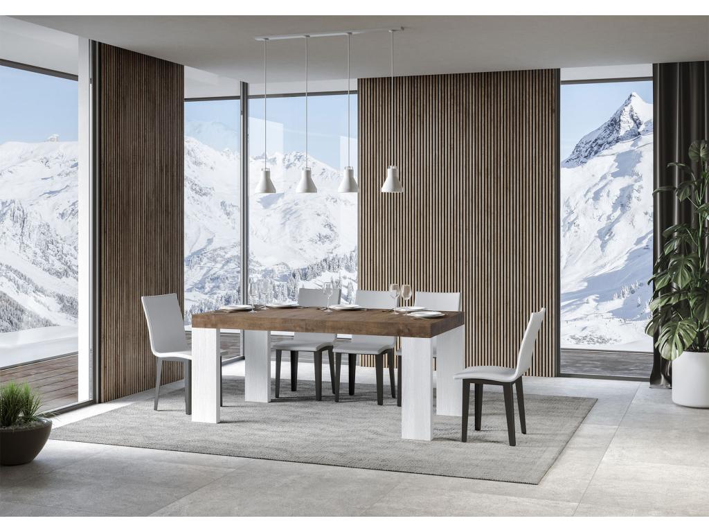 Extendable rectangular table in walnut and white wood, 180 to 440cm, Luxameub - Support with 4 legs BINN11212