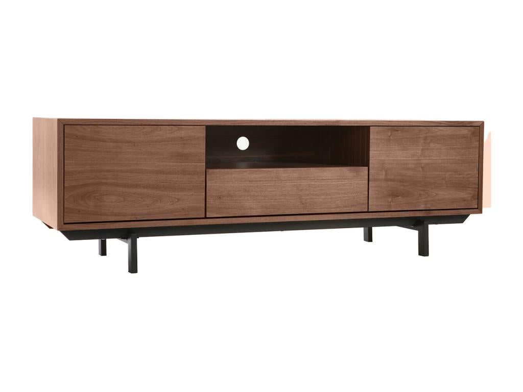 Vintage TV stand in dark wood with open niche, 160 cm wide, Luxameub GUSB99087