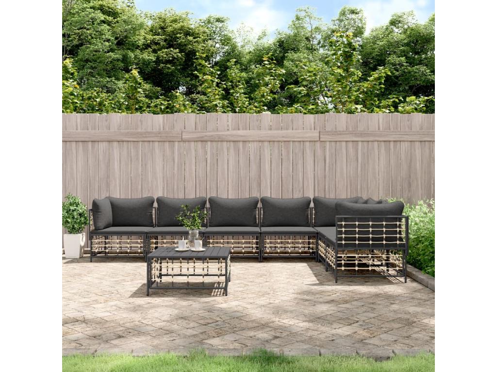 8-piece garden furniture set with cushions, anthracite resin wicker YVKP58379
