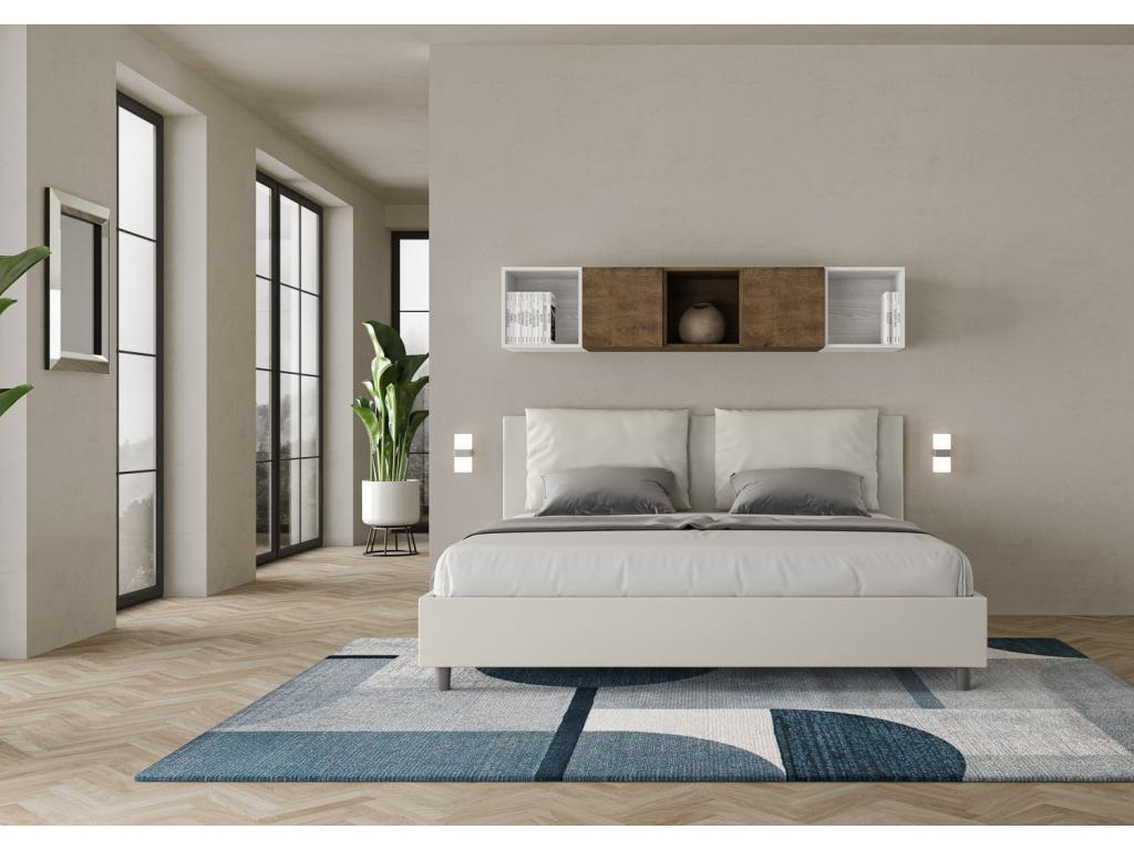 Upholstered storage bed 180x210 white faux leather Luxameub UZTA07990