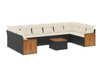 11-piece garden furniture set with cushions, black woven resin BFSZ70669