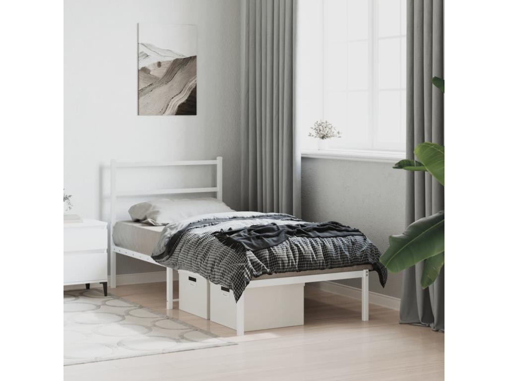 Metal bed frame without mattress with white headboard 90x200cm OXNL59767