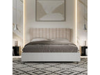 Bed with slatted base 160x200 white ash frame sand microfiber headboard Luxameub AAWE61399