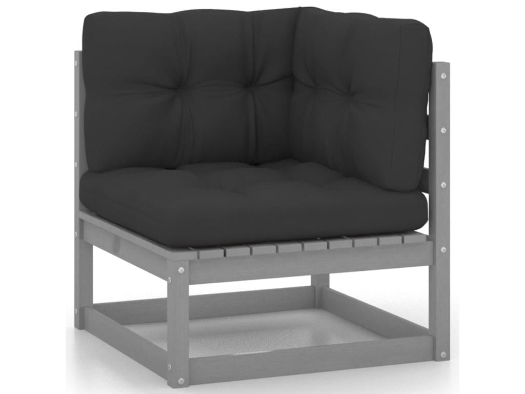 10-piece garden furniture set with cushions, grey, solid pine wood, 19 LLPY01685