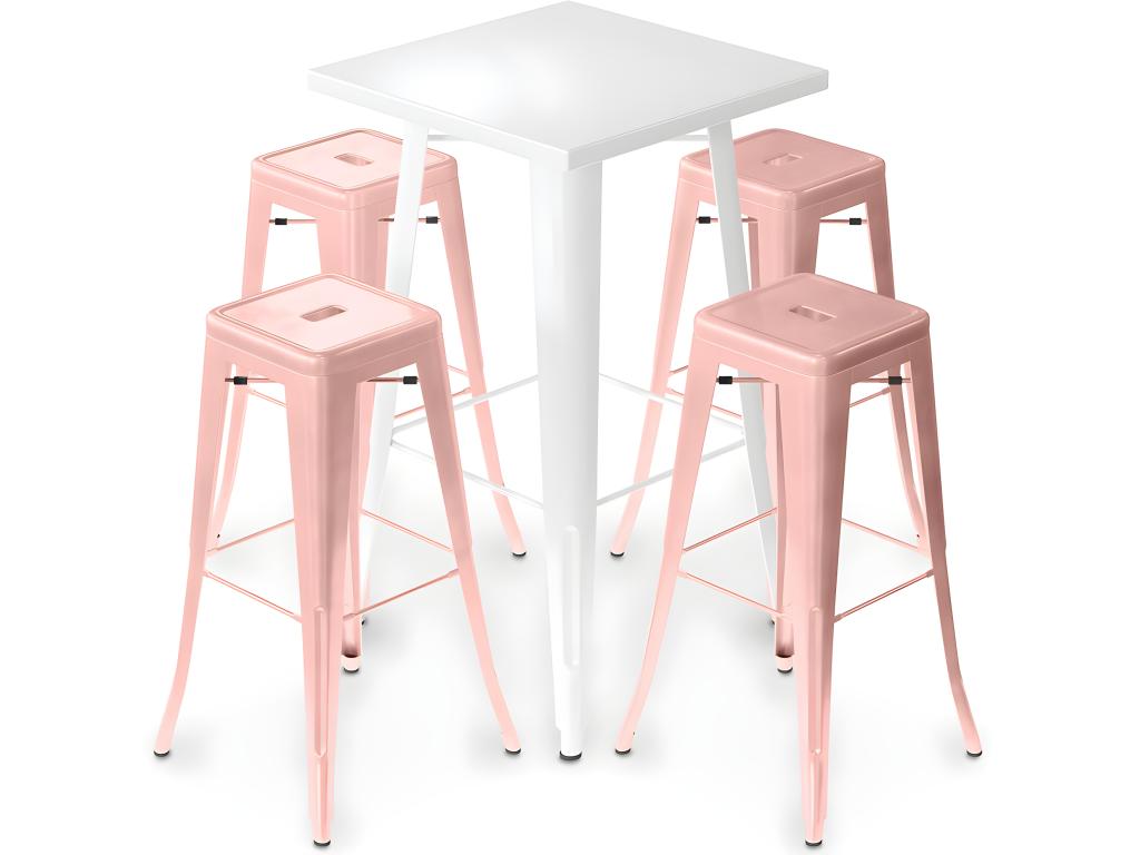 White Table Stool Pack and 4 Bar Stools - Industrial Design - Metal - New Edition - Cosymeub Pale Bistro CQXY03285