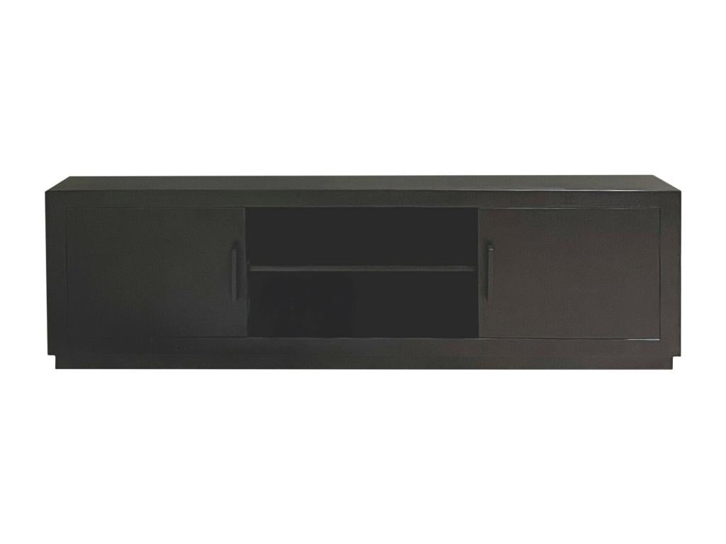 Luxameub TV stand with 2 doors, 180cm wide, in solid black mango wood QLIF45243