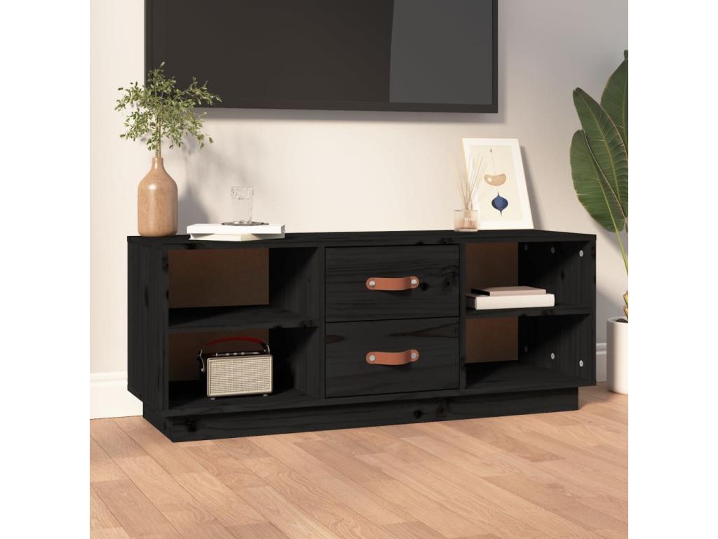 Black TV stand 100x34x40 cm Solid pine wood PGVP57935