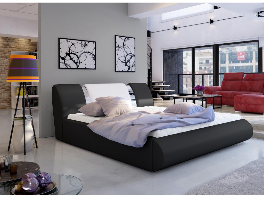 Luxameub ZGVO64806 180x200 Storage Bed in Black and White Faux Leather and Chrome Metal