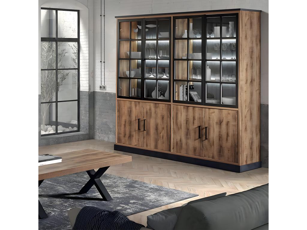 Luxameub - 8-Door Bookcase, Wood Look and Black Metal EAAW88974
