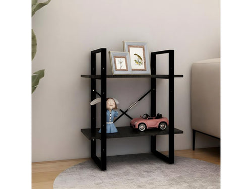 2-Tier Bookshelf, Black, 60x30x70 cm, Solid Pine Wood, DEHK00308