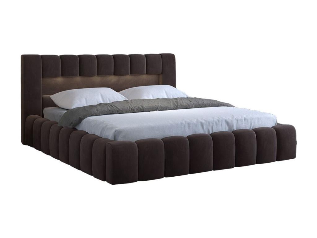 Luxameub Storage Bed - Upholstered in velvet with LED lighting - Brown - 160x200 BOGX11583