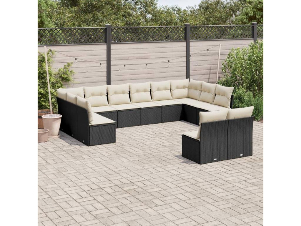 12-piece garden furniture set with cushions, black resin wicker CSUJ30204