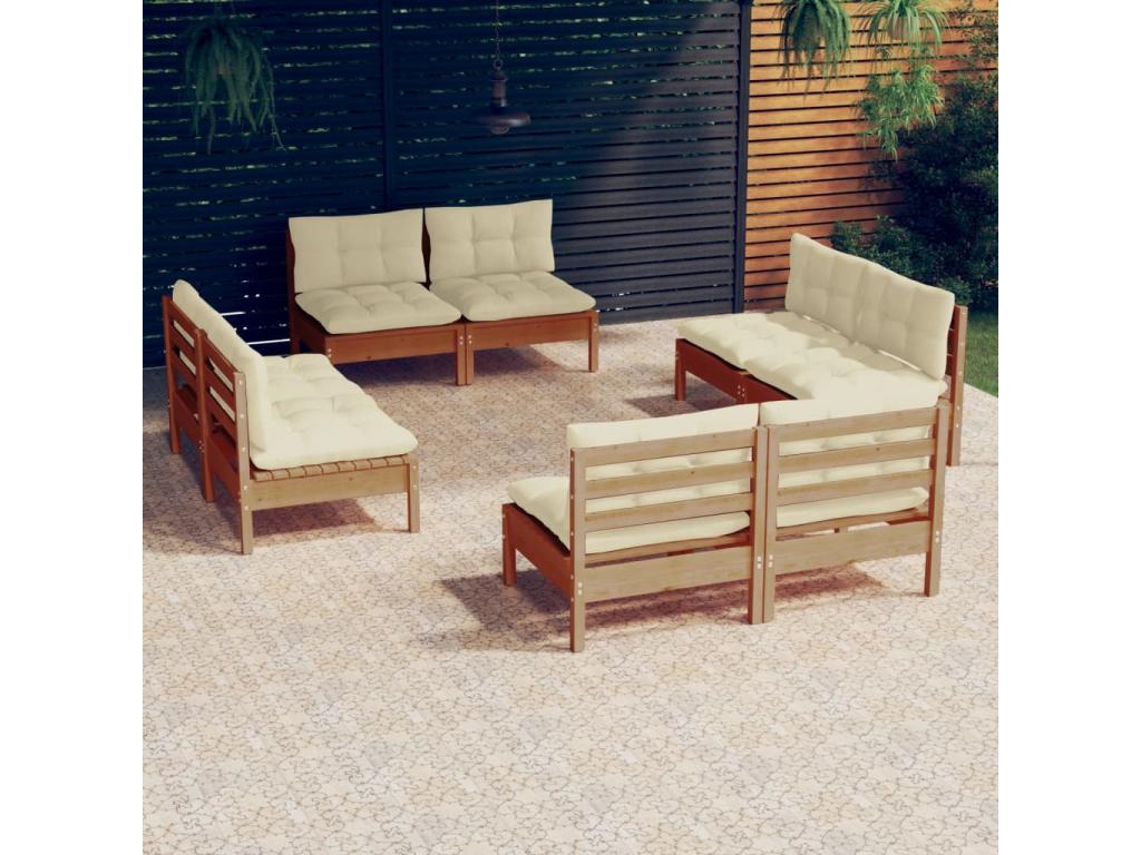 8-piece garden furniture set with cream cushions, pine wood, 3 TVHN31856