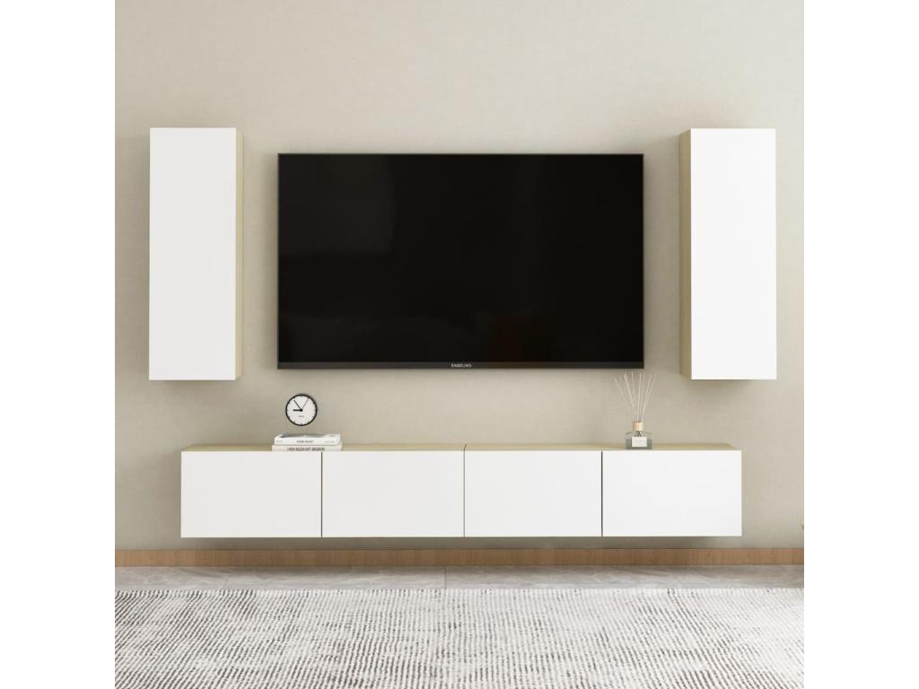 Luxameub White and Oak Wall Shelf 30.5x30x90 TSLX04569