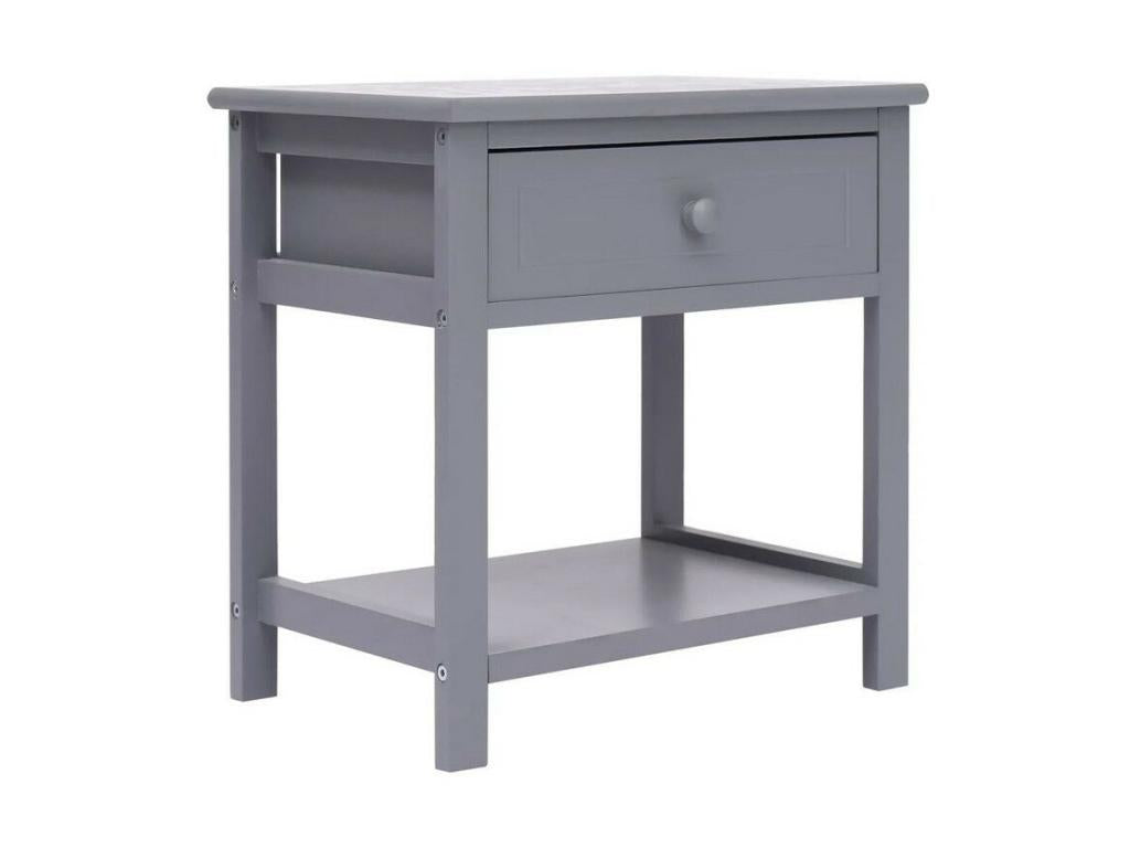 Luxameub LKRI26681 Solid Paulownia Grey Bedside Table with 1 Drawer