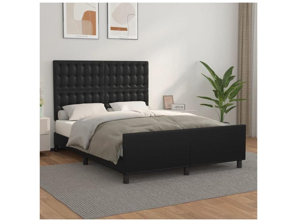 Bed frame with headboard, black, 140x190 cm, faux leather, EFTS42499