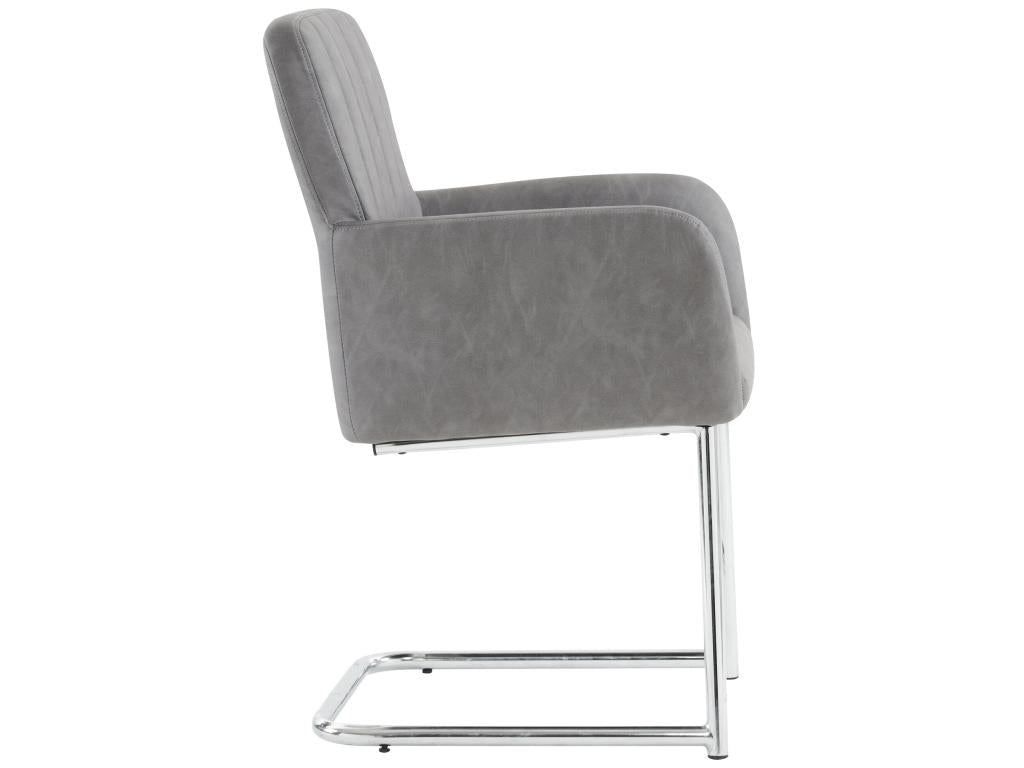 Set of 4 Upholstered Cantilever Chairs in Faux Leather - Grey KXNO37776