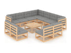 12-piece garden furniture set with cushions, solid pine wood ZGDU89414
