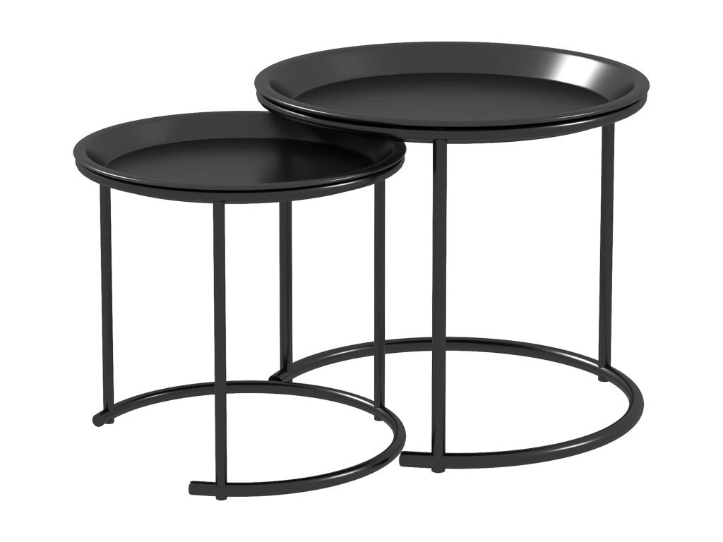 Set of 2 round nesting coffee tables, contemporary design, stackable, removable tops, black steel RMAZ45949