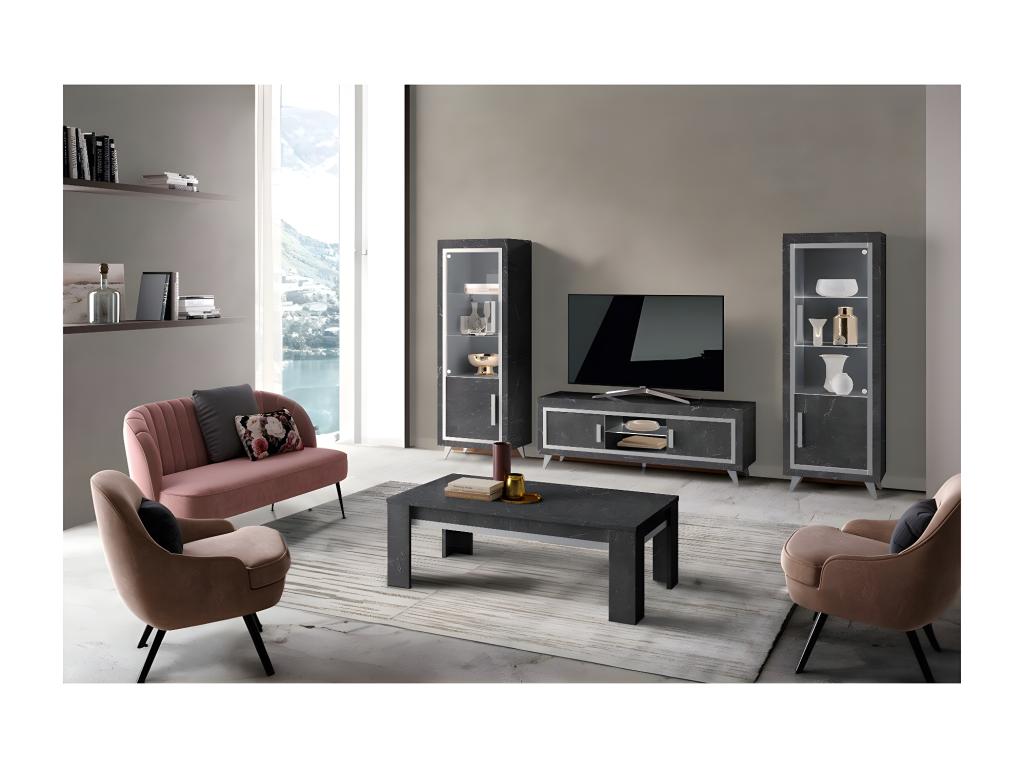 Luxameub - Complete Living Room Set, Anthracite Marble Effect, TV Unit and Display Cabinets with LEDs, Coffee Table CABO32994