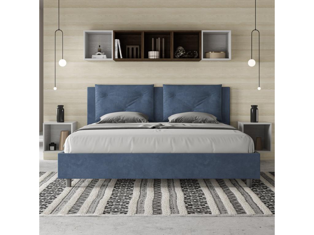 Luxameub size bed with 200x200 microfiber upholstered slatted base, blue, Luxameub INGX79123