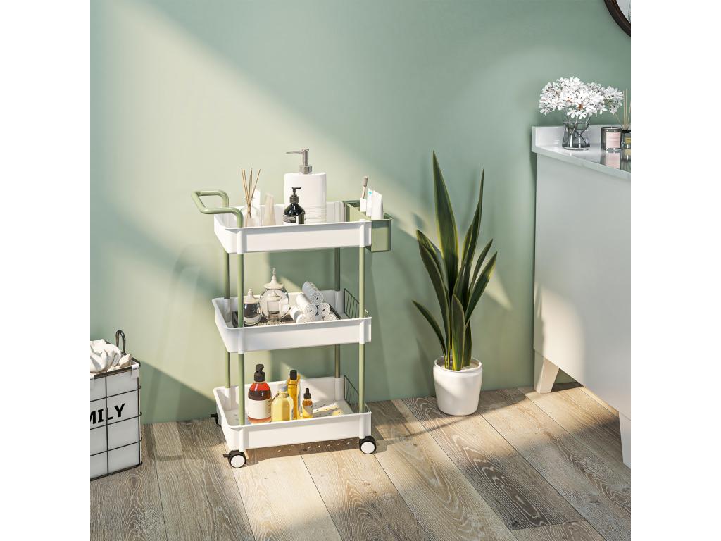 Luxameub bathroom storage unit with 3 shelves and 4 compartments, made of steel and PP, white and green, LRNP83439